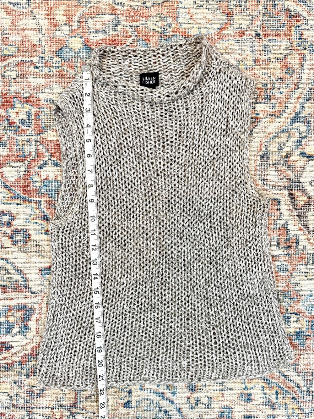 Eileen Fisher 100% Linen Gray Chunky Knit Sleeveless Cowl Sweater Top S - Picture 6 of 9